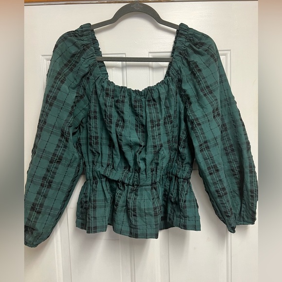 TANYA TAYLOR Georgetta Plaid Peasant Top Size Small - Picture 2 of 10